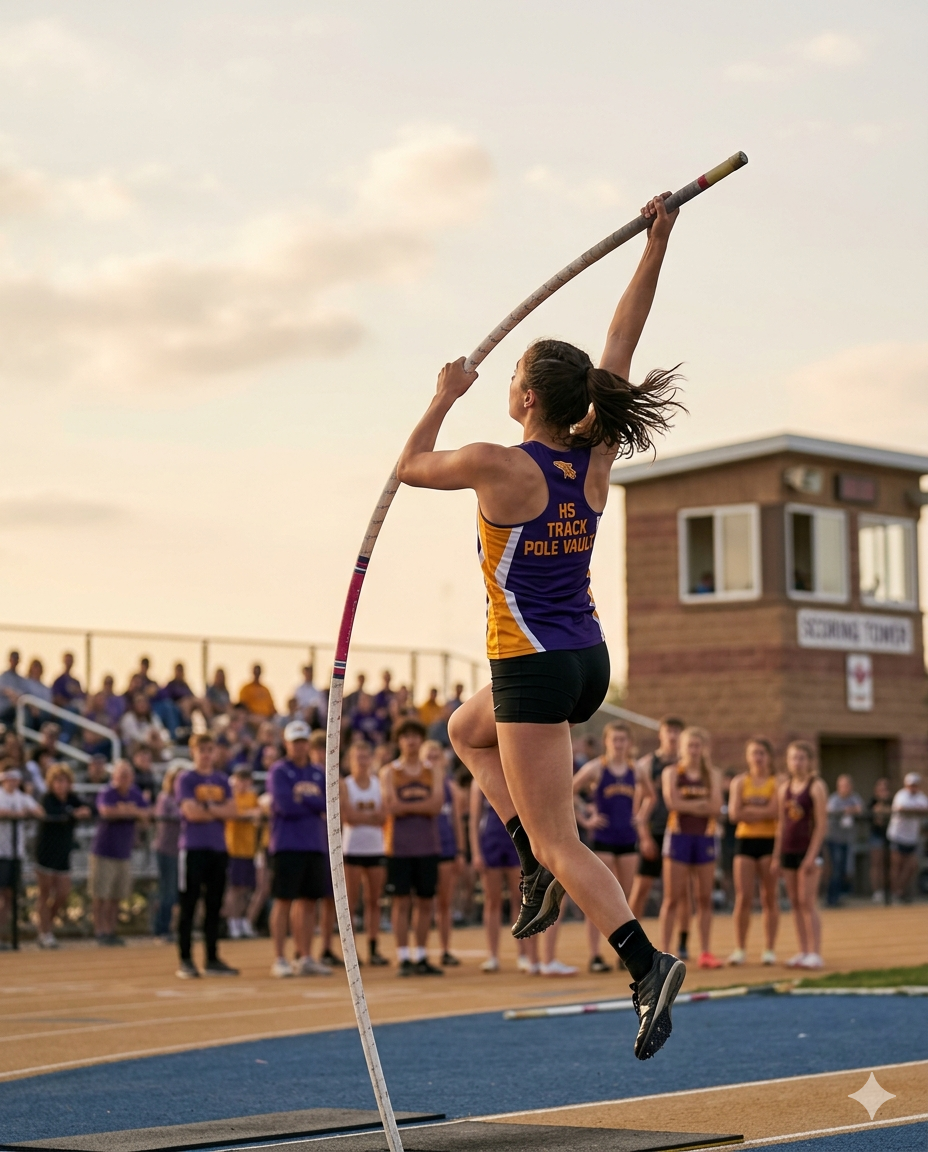 High school female pole vaulter on the runway